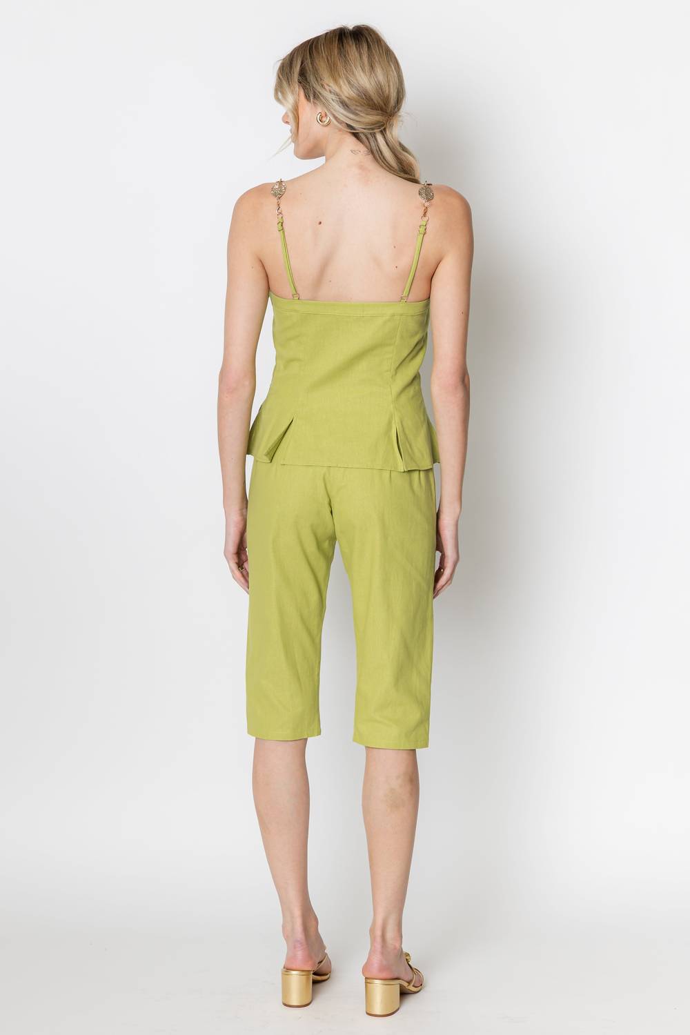 ZETAYE Celeste Linen Cotton Chain Top in green - women's blouse - detail view