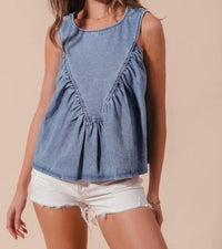 So Me - Denim Ruched Sleeveless Top