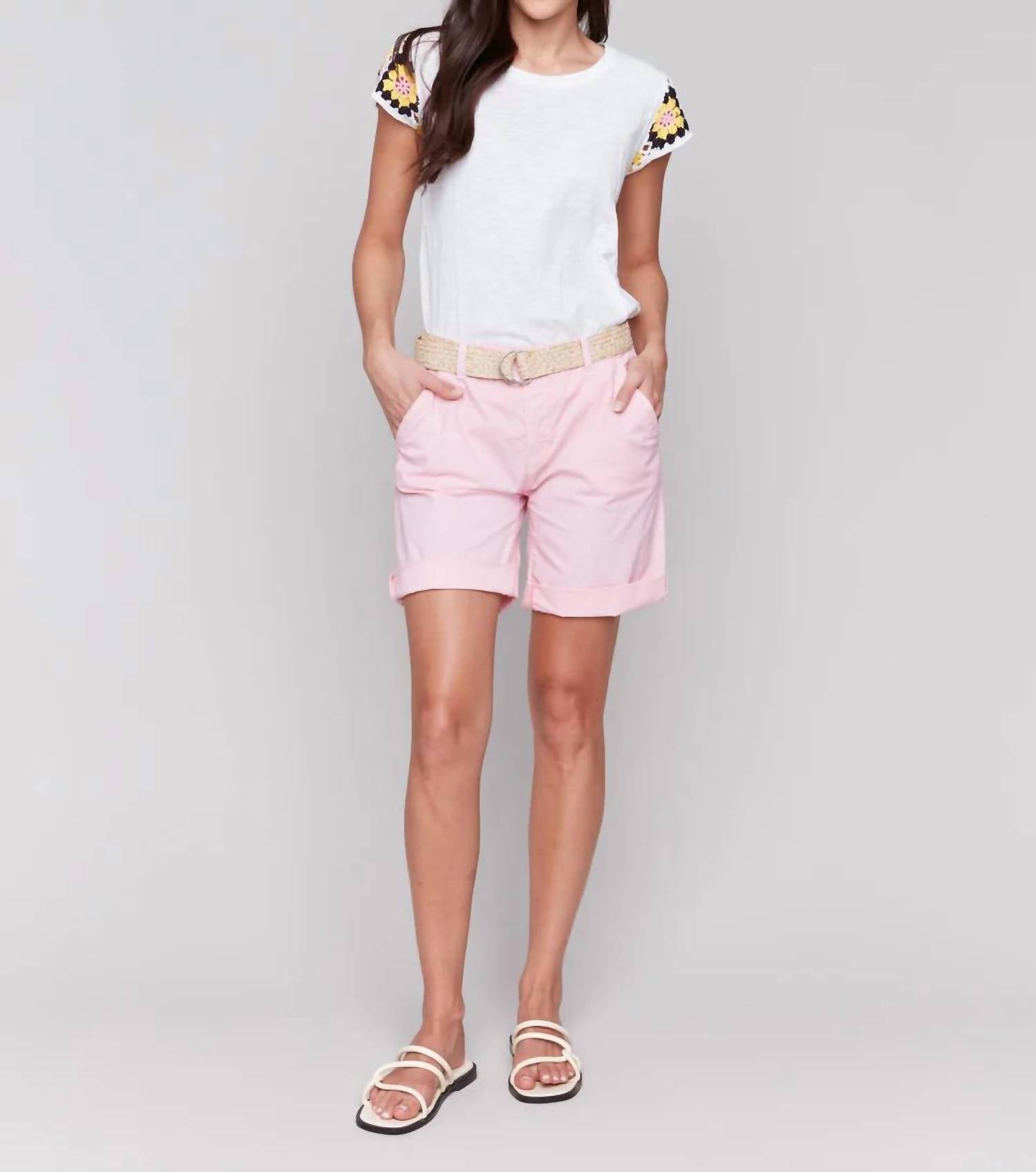 CHARLIE B Women's Roll Up Cuff And Belt Short in begonia - women's shorts - view 4