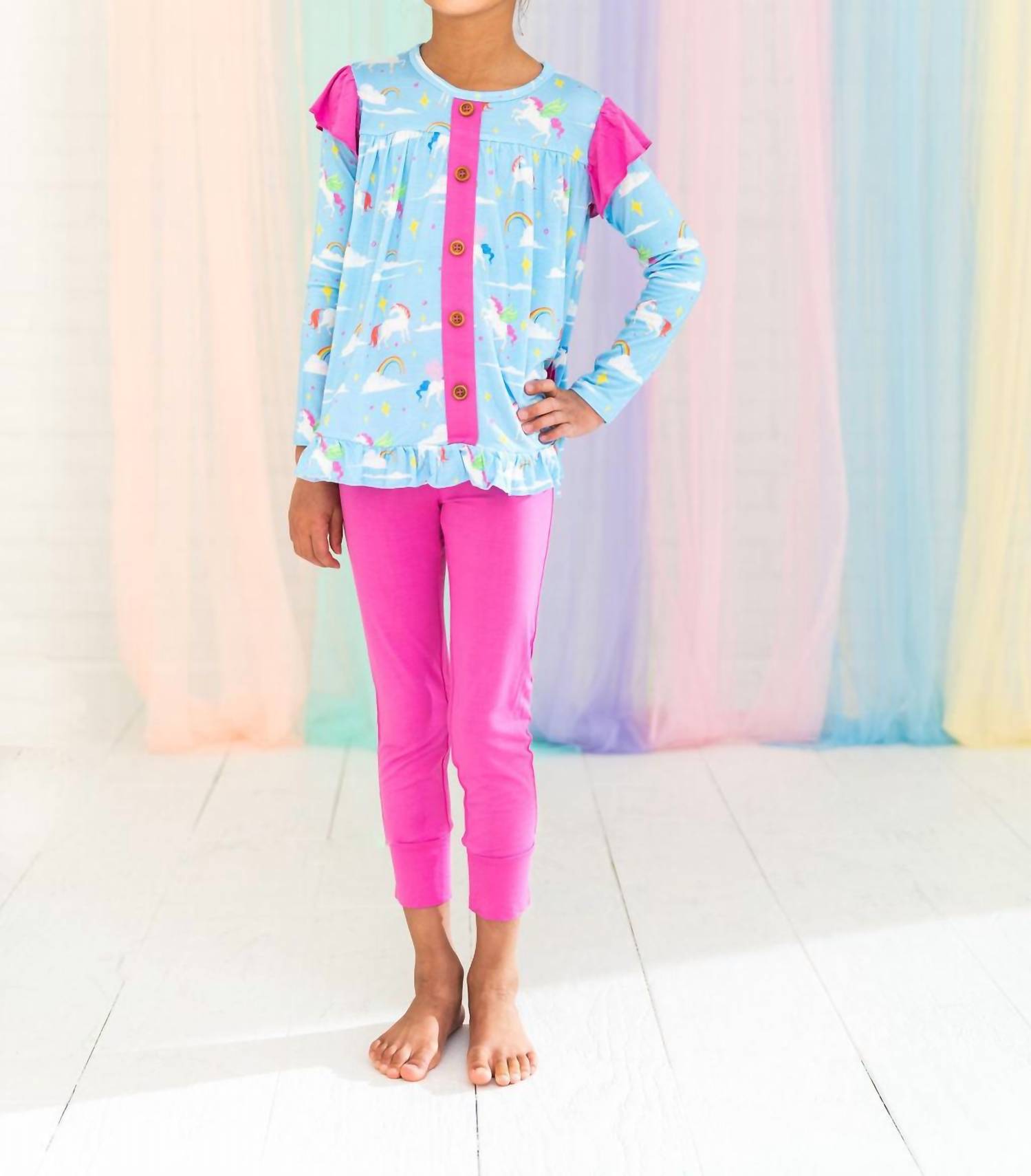 Laree + Co. - Girls Sage Bamboo Long Sleeve Peplum Legging Set
