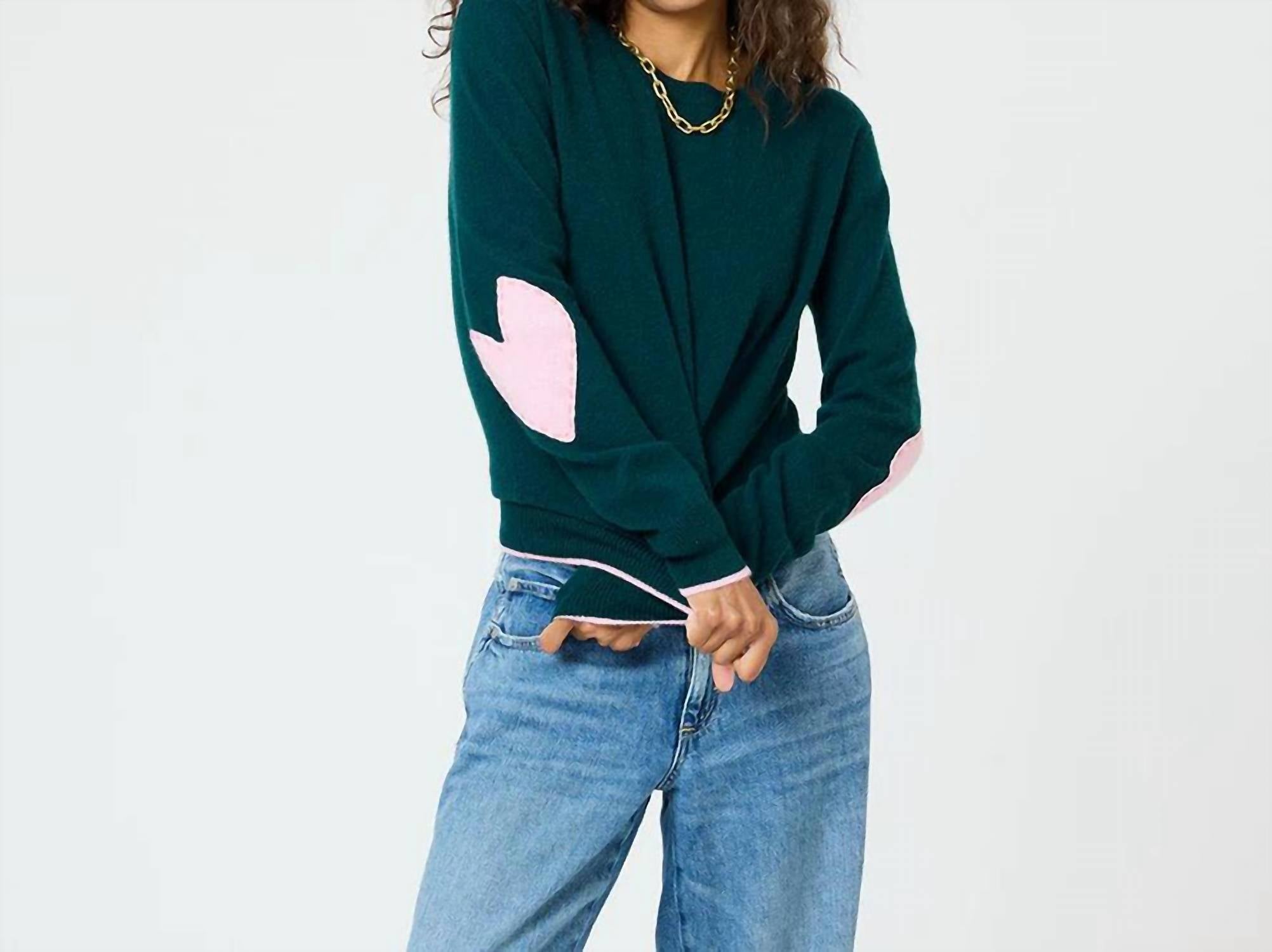 KERRI ROSENTHAL Women's Patchwork Cashmere Sweater in emerald - women's sweater