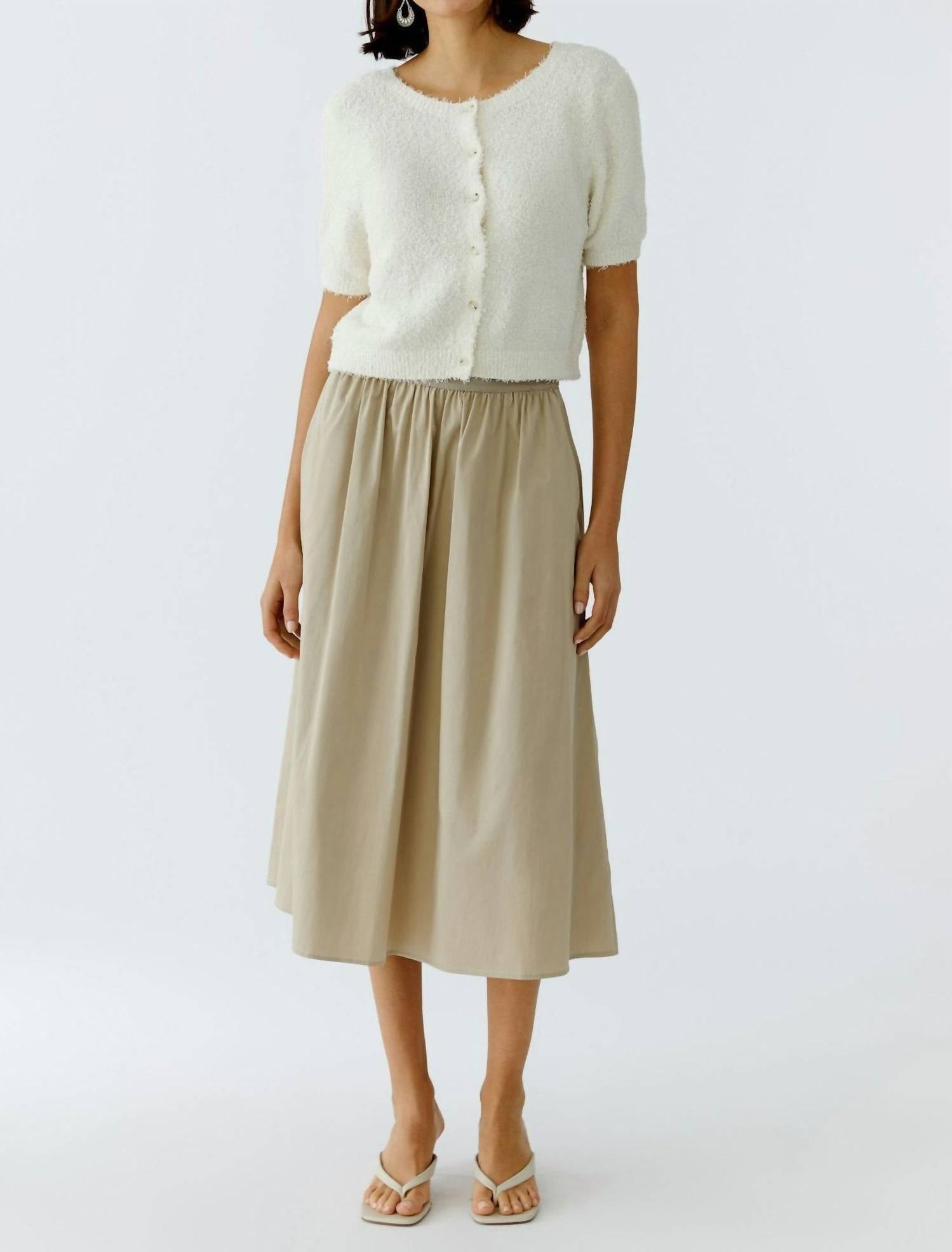 Oui Banded Midi Skirt in biscuit - women's skirt