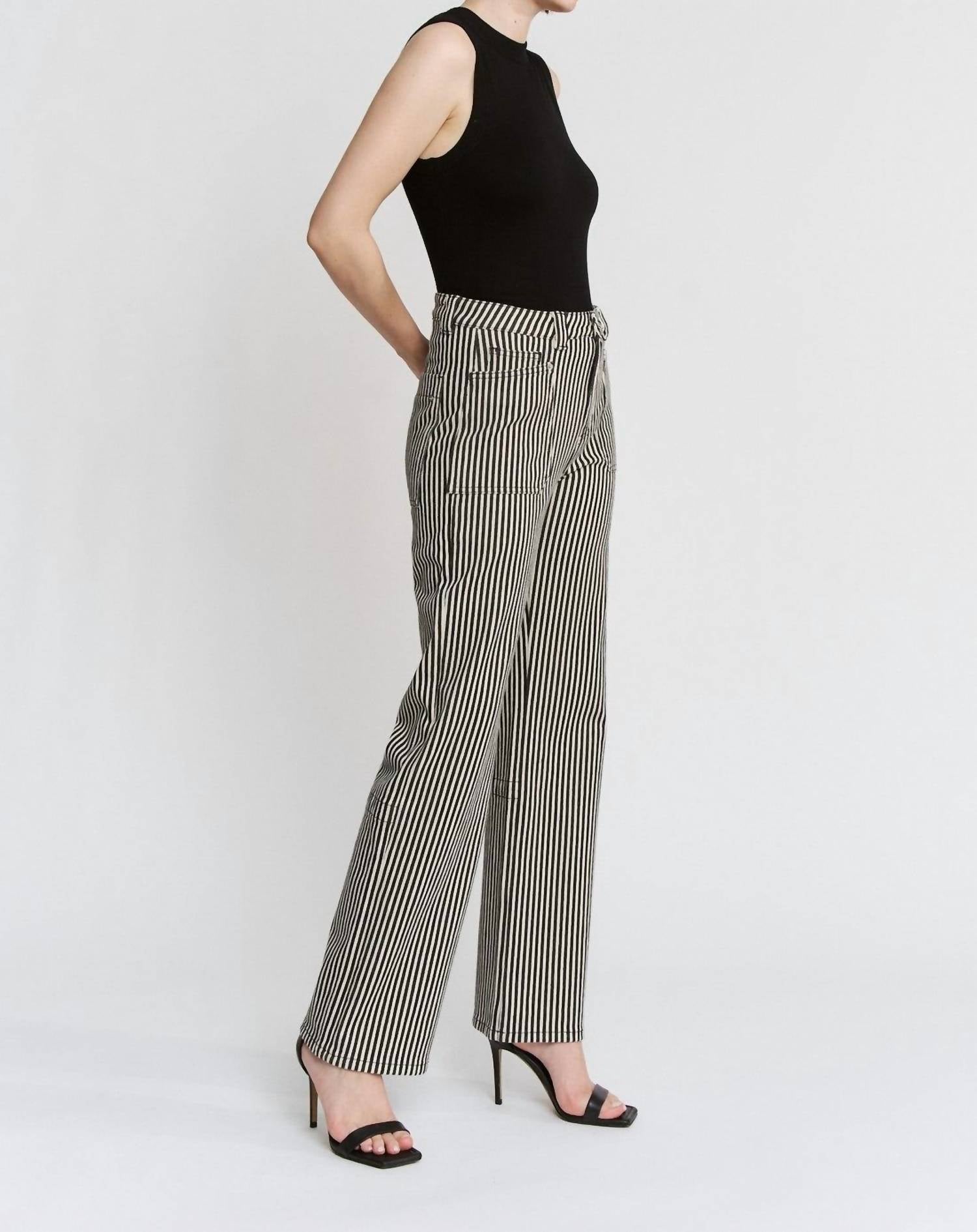Mica Denim - Super High Loose Fit Striped Straight Jeans