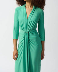 Joseph Ribkoff - Ruched Faux Wrap Midi Sheath Dress