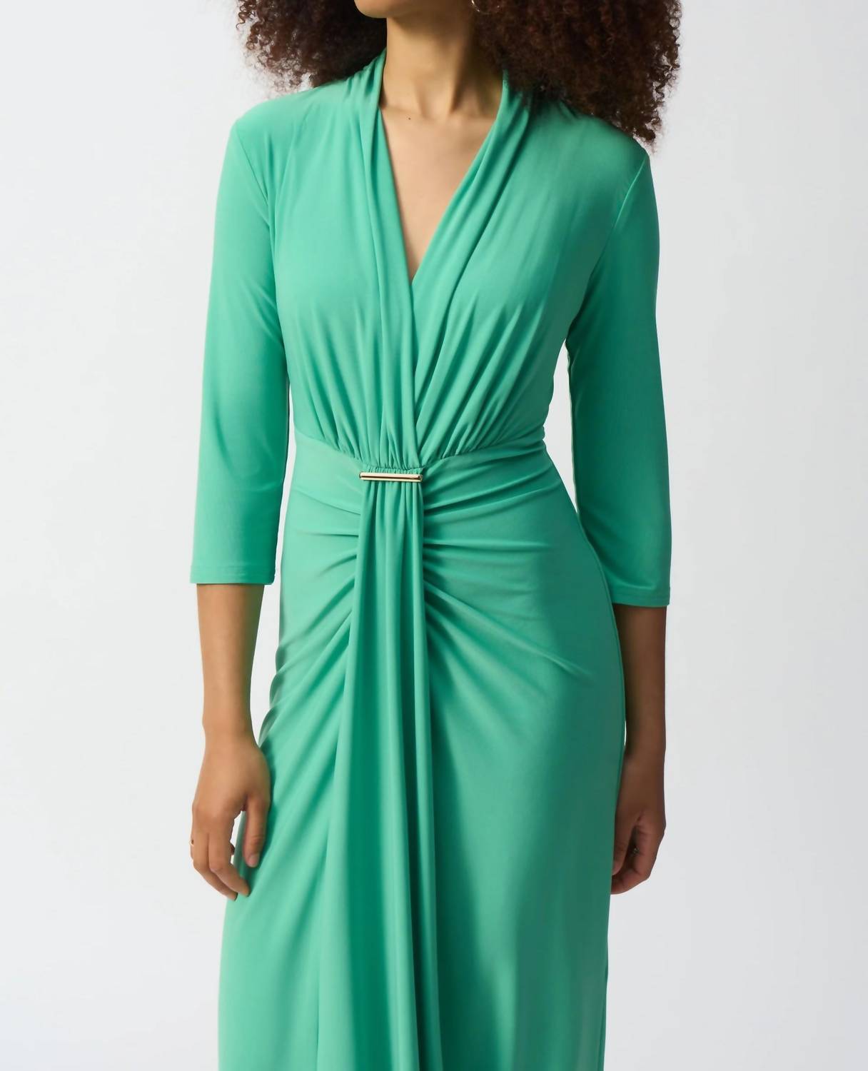 Joseph Ribkoff - Ruched Faux Wrap Midi Sheath Dress