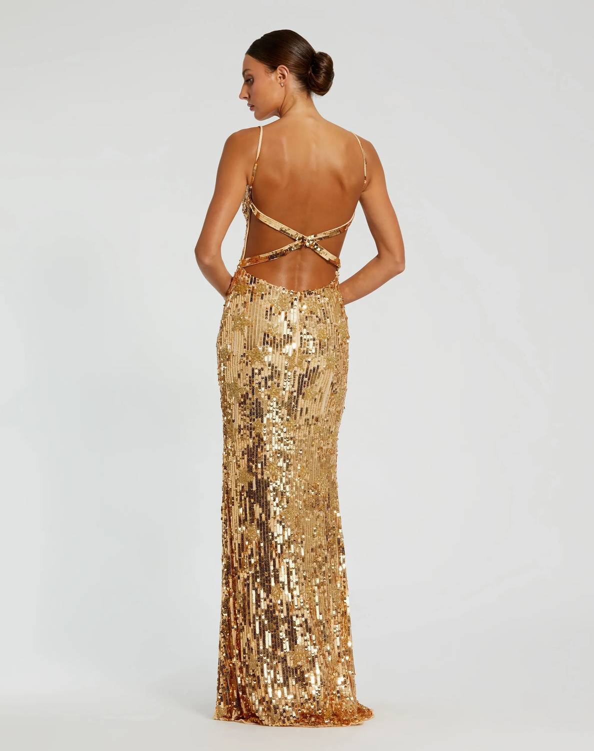 MAC DUGGAL Brittany Long Formal Prom Dress in gold - women's dress - alternate view