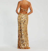 MAC DUGGAL Brittany Long Formal Prom Dress in gold - women's dress - detail view