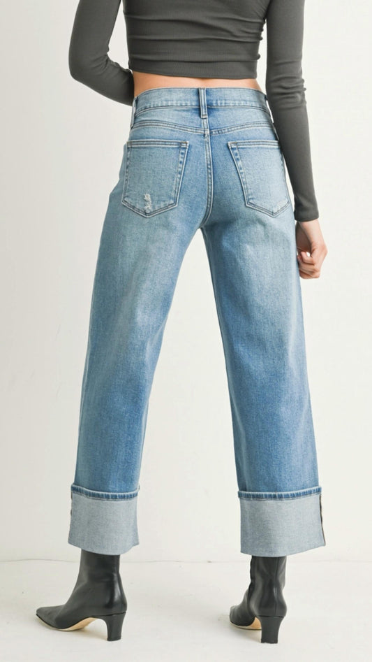 Jbd. - Cuffed Slim Wide Jeans - Petite