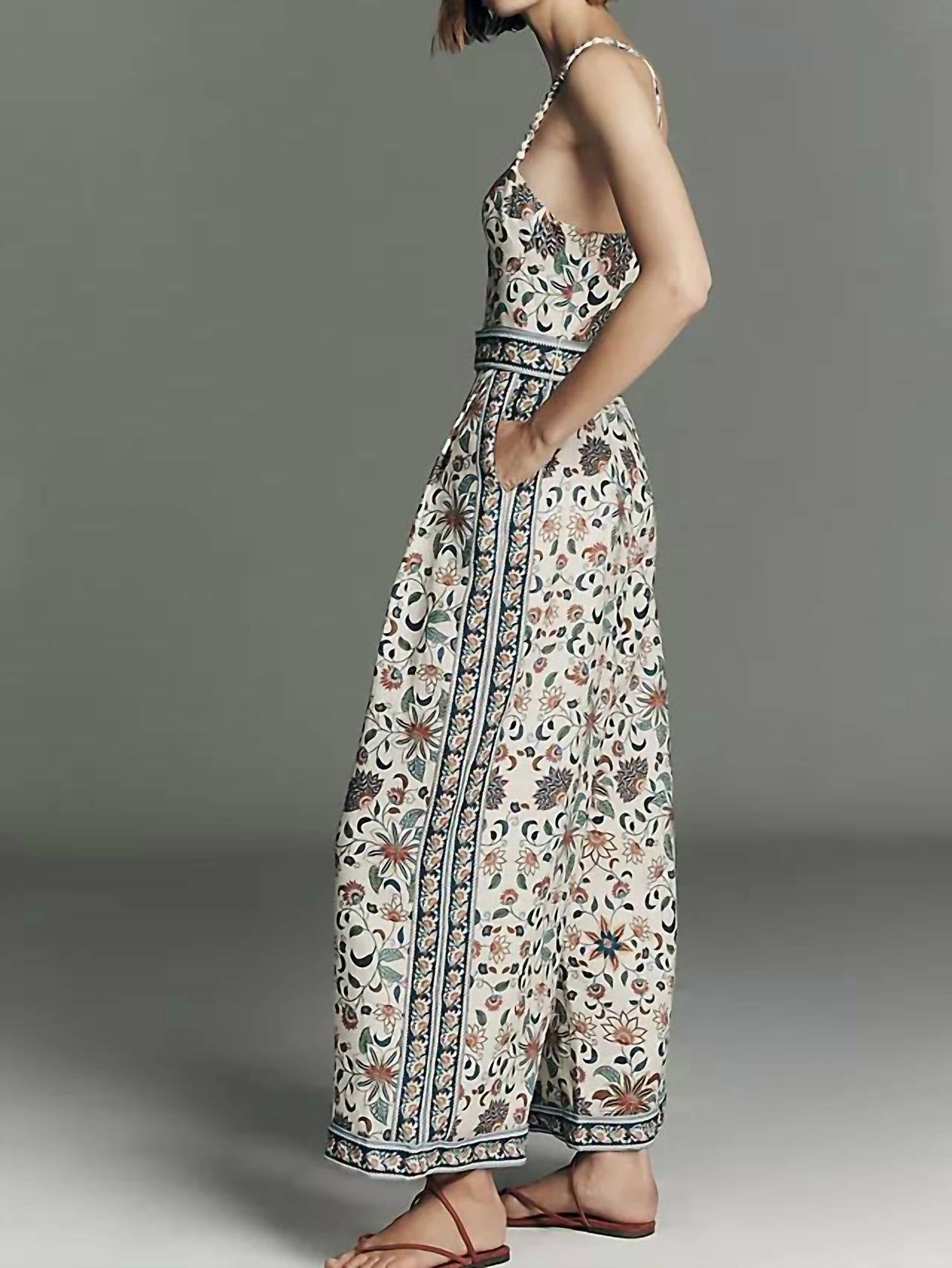 Farm Rio - Delhi Sleeveless Sweetheart Linen Jumpsuit