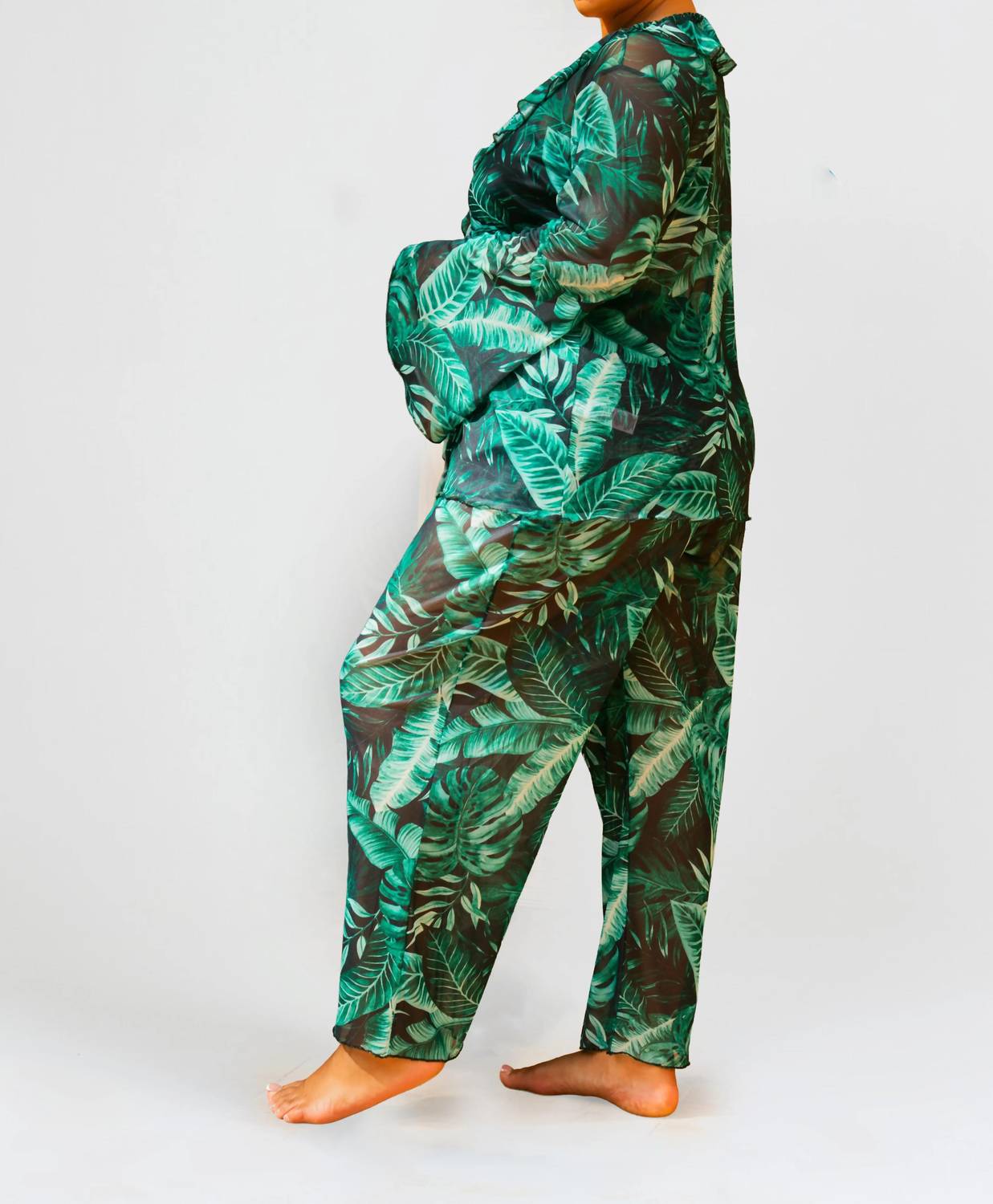 Fashion Szn Curve - Palm Print Wide Leg Resort Trouser - Plus