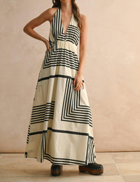Miou Muse - Women's Geo Print Halter Neck Dress