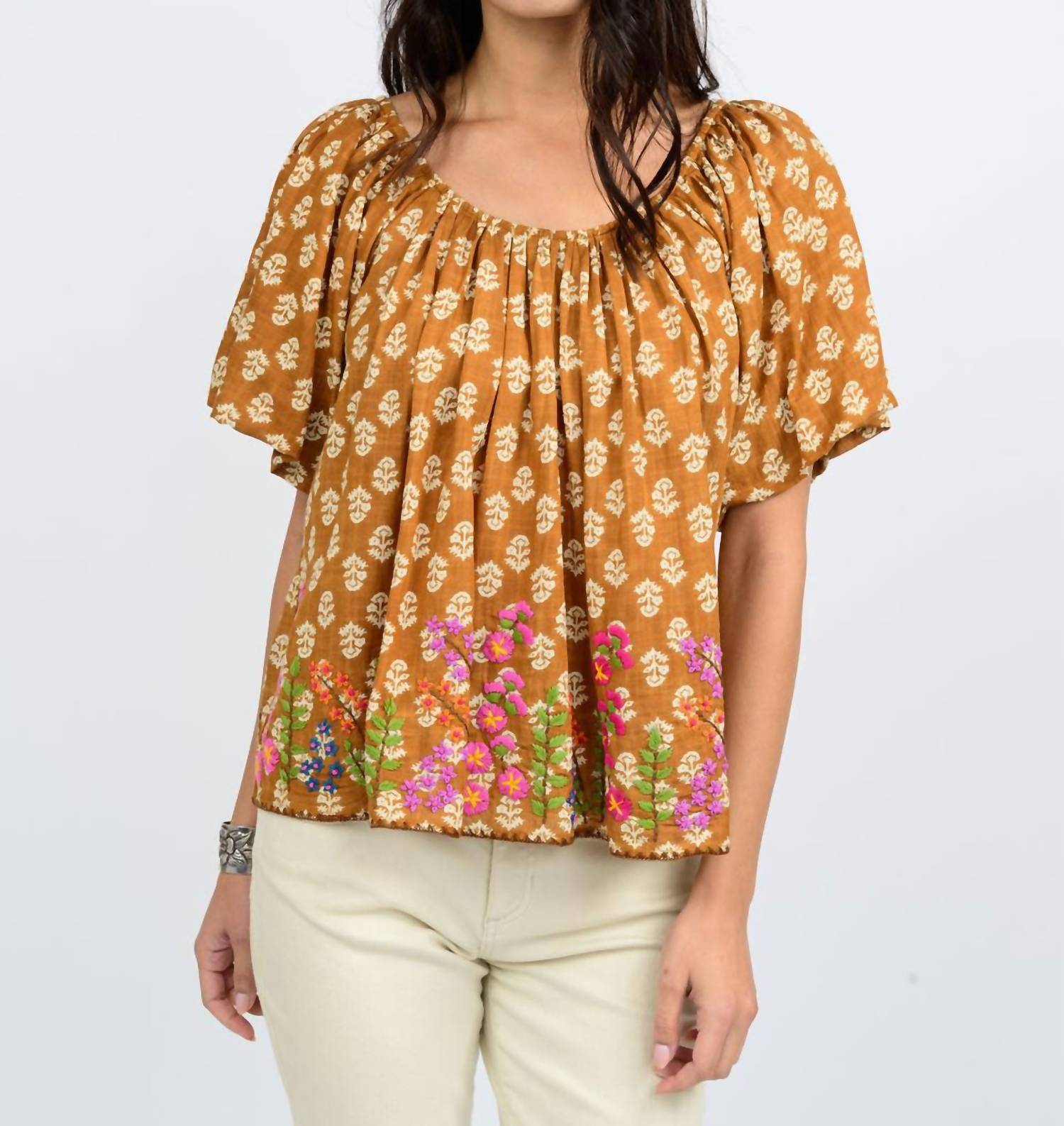 Ivy Jane Garden Of Flowers Top in rust - women's blouse