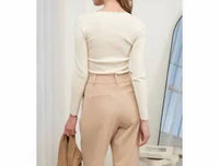 The Workshop - Scallop Trim Long Sleeve Sweater Knit Top