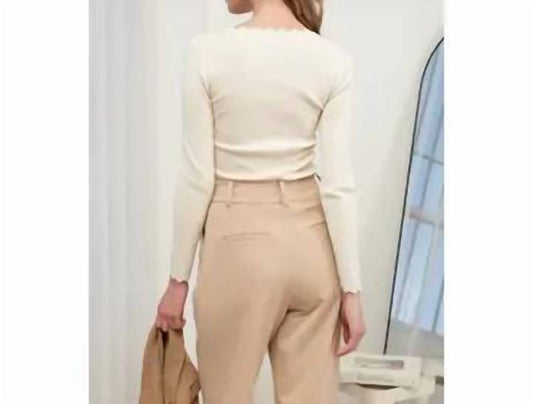 The Workshop - Scallop Trim Long Sleeve Sweater Knit Top