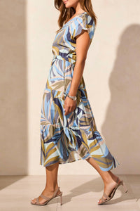 Tribal - Tiered Short-sleeve V-neck Dress