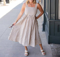 By Together - Striped Square Neck Midi Dress