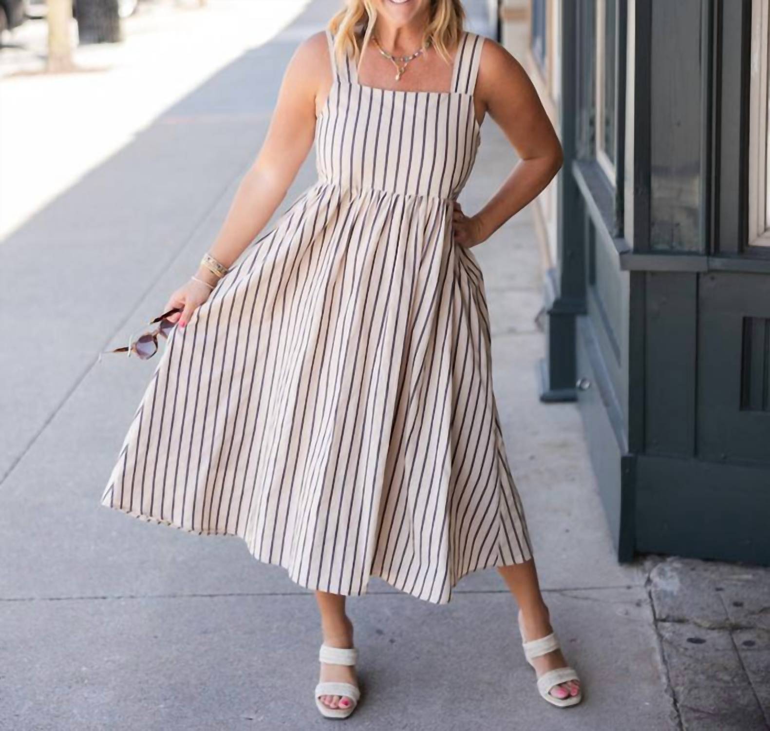 By Together - Striped Square Neck Midi Dress