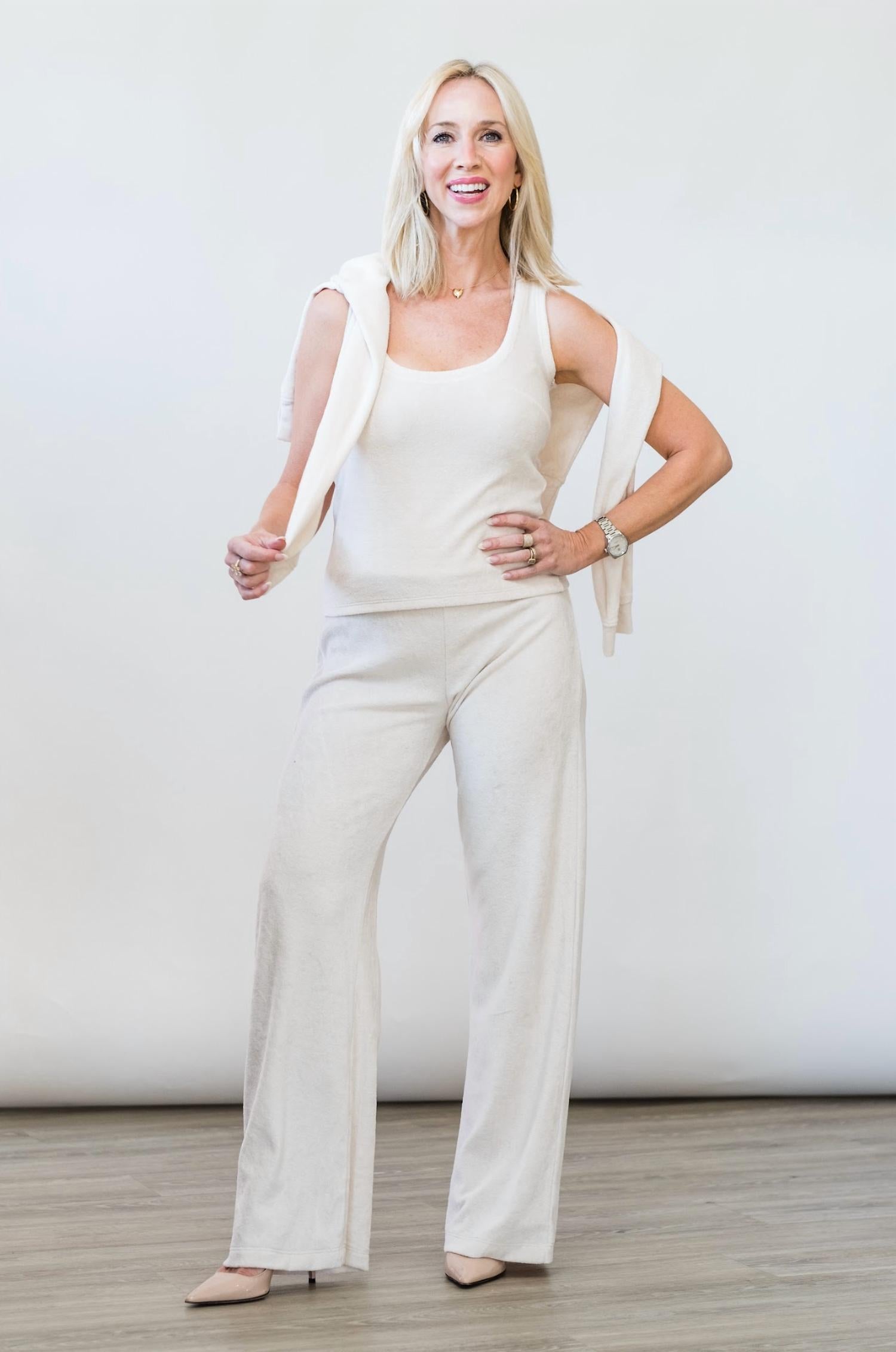 Goldie Lewinter Velour Tank Top in white sand - women's tank top - alternate view