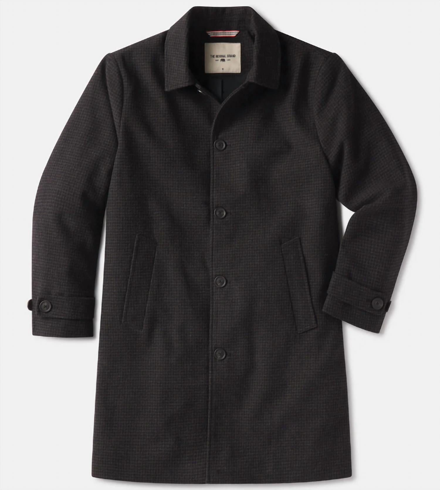 The Normal Brand Henry Topcoat in brown houndstooth - men's jacket - view 5