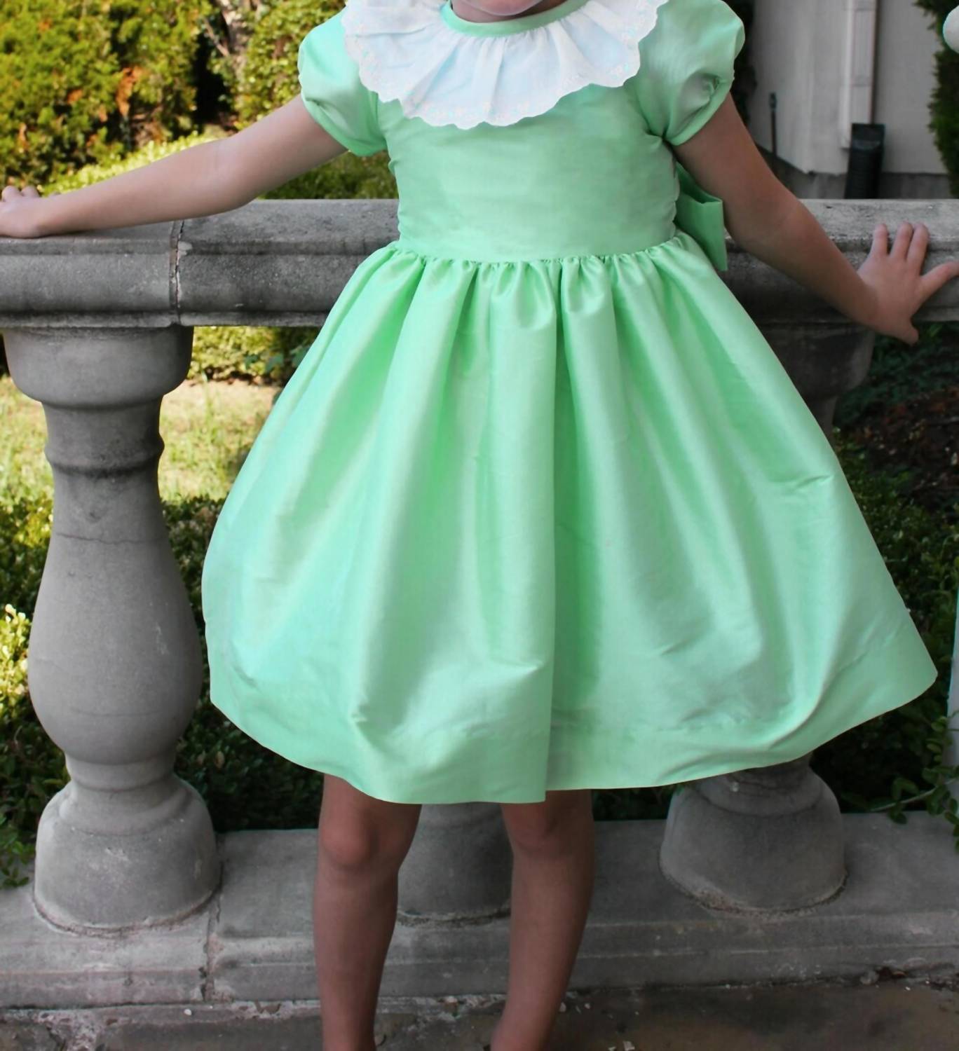 Susanne Lively - Girl's Faux Silk Dress With Puff Sleeve