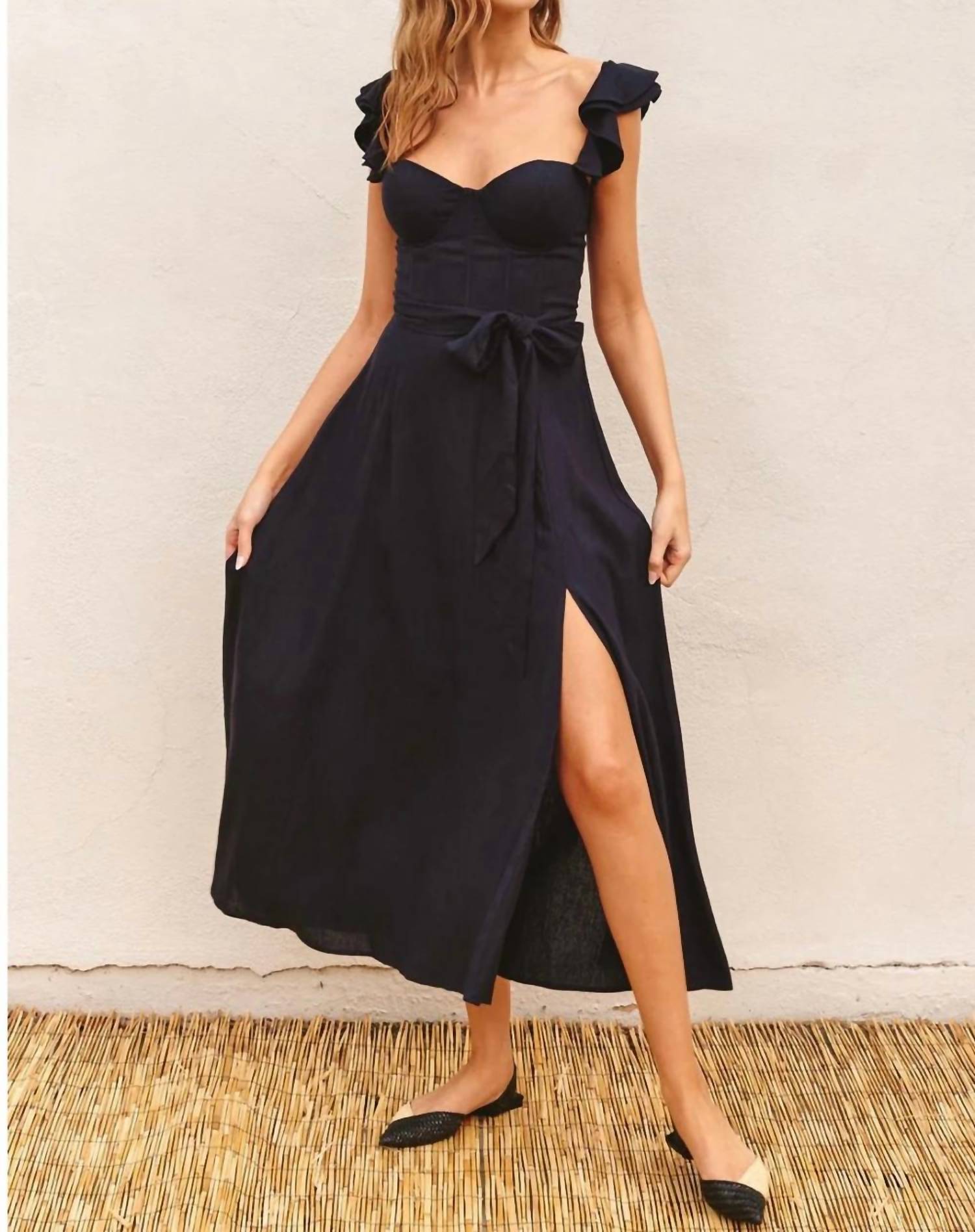 Dress Forum - Linen Corset Flutter Midi Dress