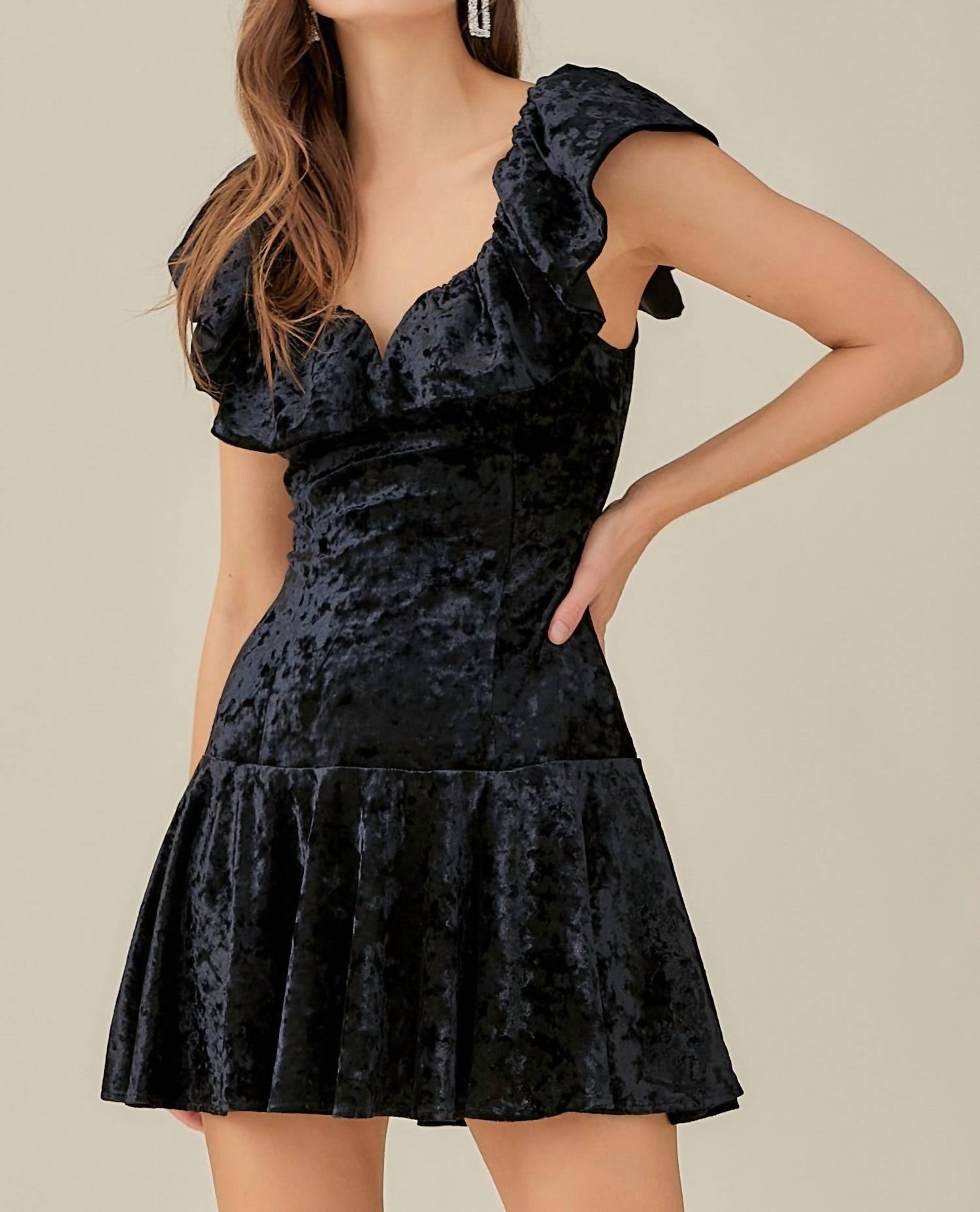 Mustard Seed - Ruffle Velvet Mini Dress