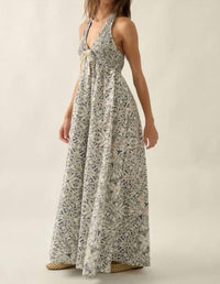 Promesa - Abstract Floral Smocked Halter Maxi Dress