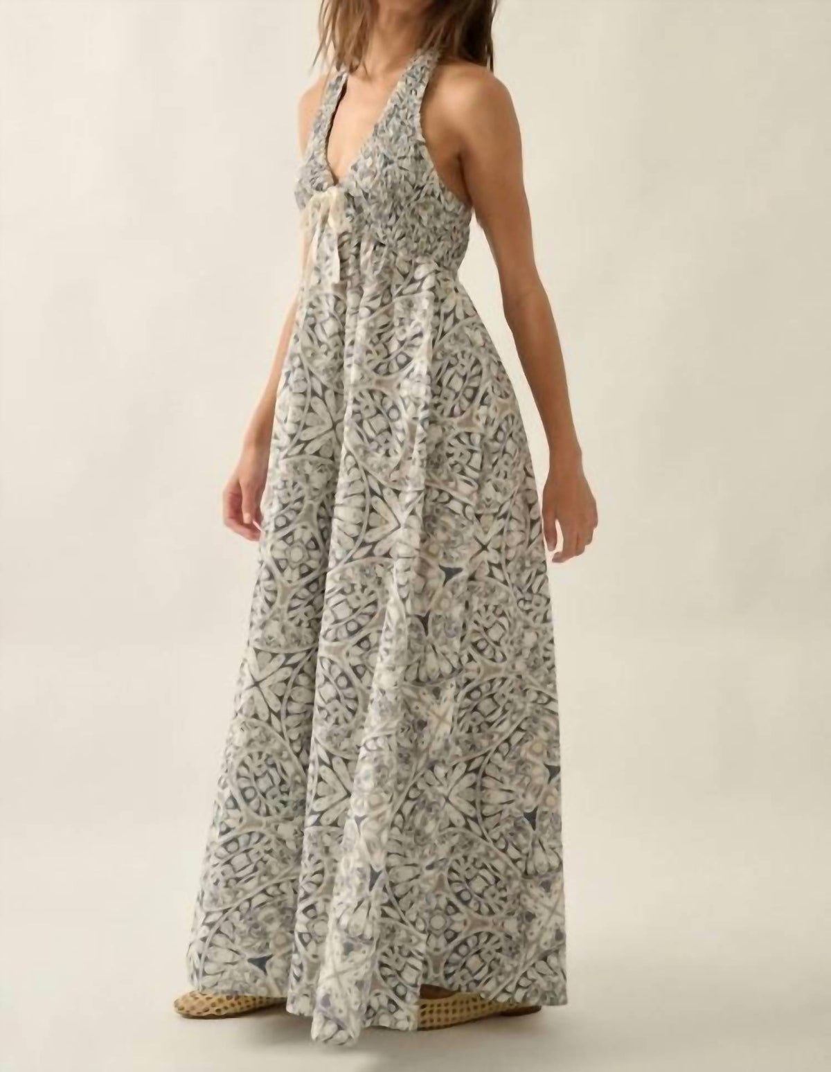 Promesa - Abstract Floral Smocked Halter Maxi Dress