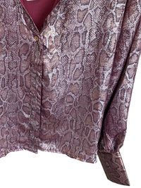 GLAM Women's Snakeskin Long Sleeve Blouse in burgundy - women's blouse - detail view