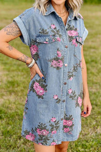 Dear Lover - Denim Floral Shift Dress