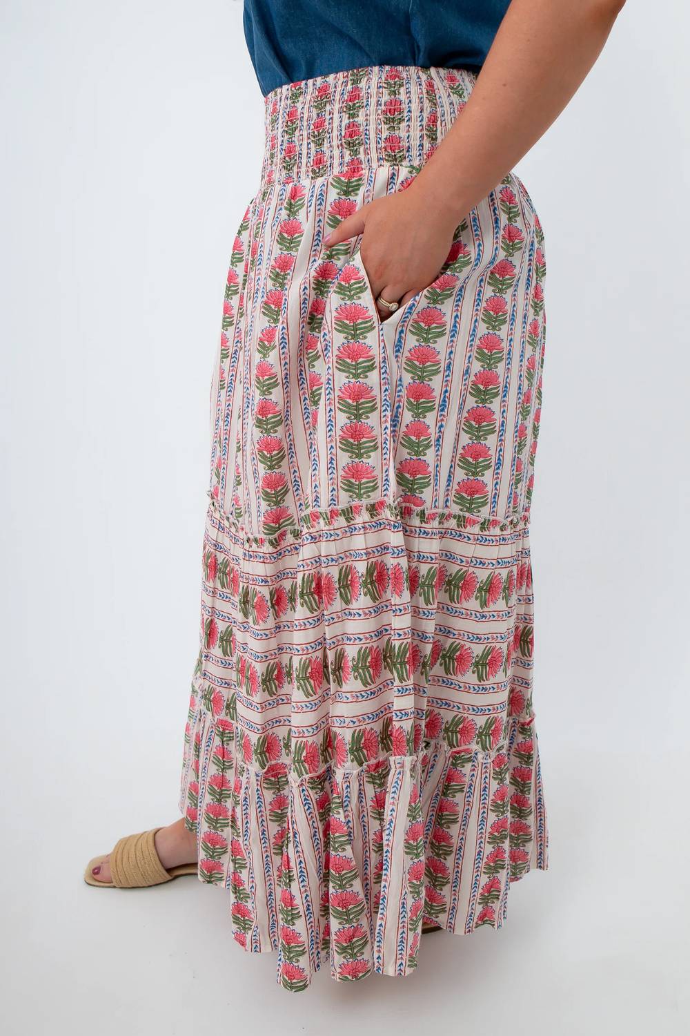 Thml - Carnation Smocked Waist Midi Skirt