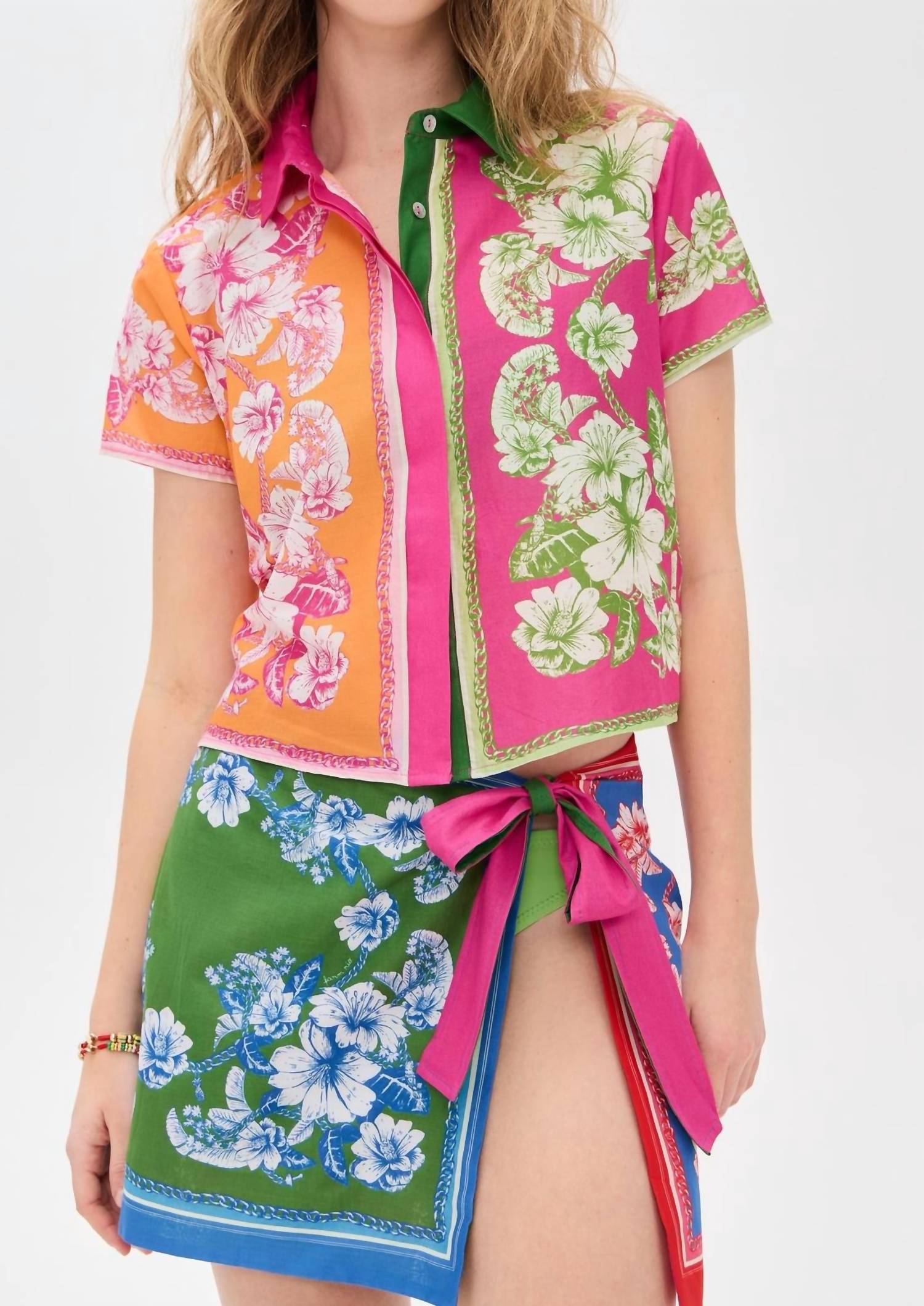 Farm Rio - Floral Elegance Mixed Scarves Shirt