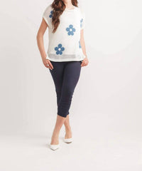 Papillon - Open Knit Top With Daisy Flowers