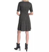 DKNY Women's Jewel-neck Short-sleeve Fit & Flare Dress in black - women's dress - detail view