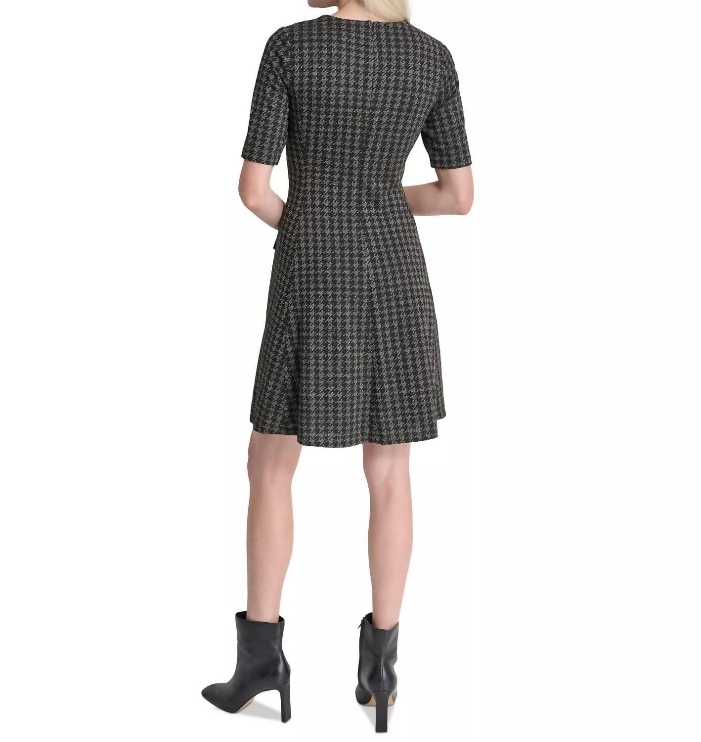 DKNY Women's Jewel-neck Short-sleeve Fit & Flare Dress in black - women's dress - detail view
