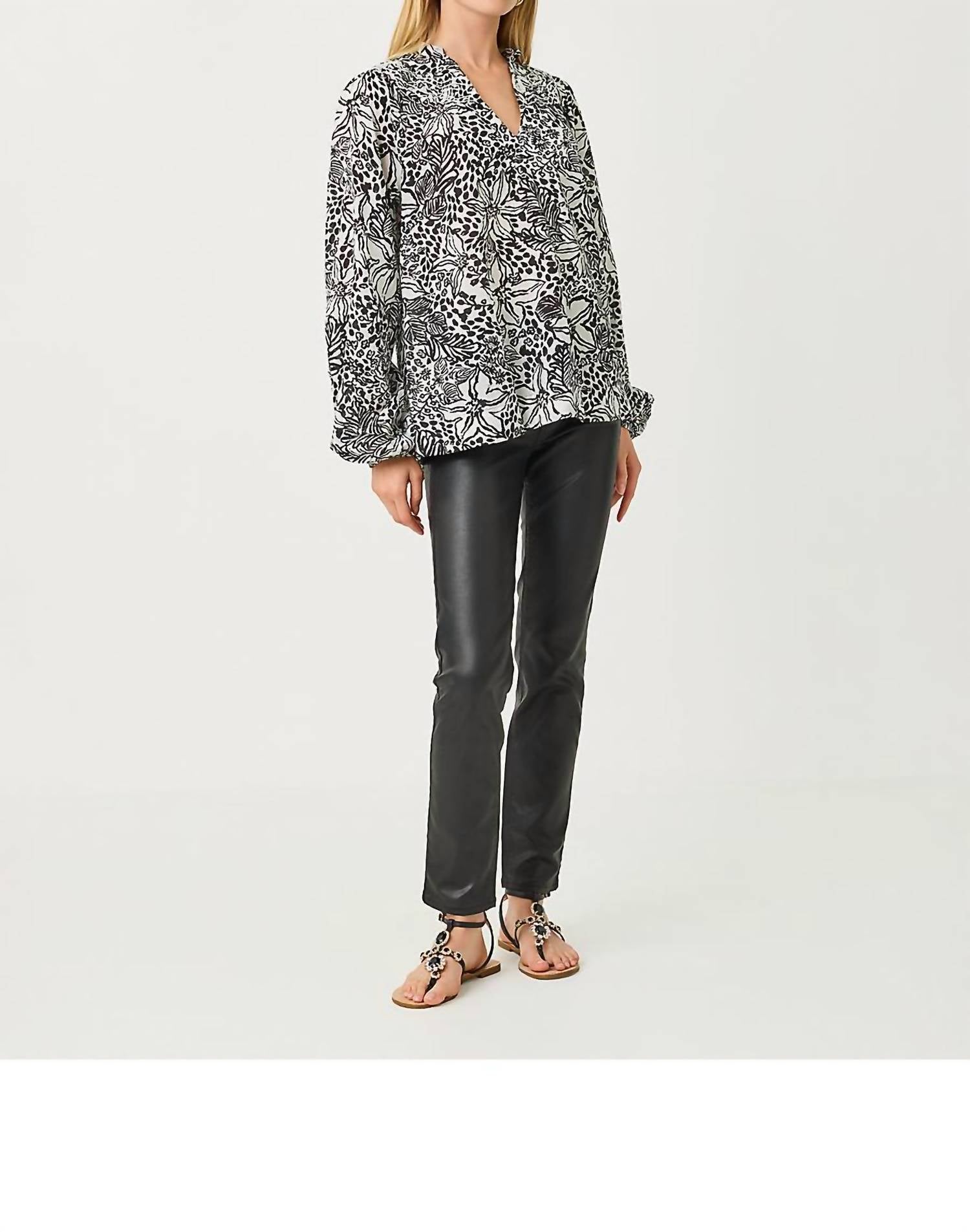 Lilly Pulitzer Lourdes Long Sleeve Top in onyx lots to spot - women's blouse - view 4