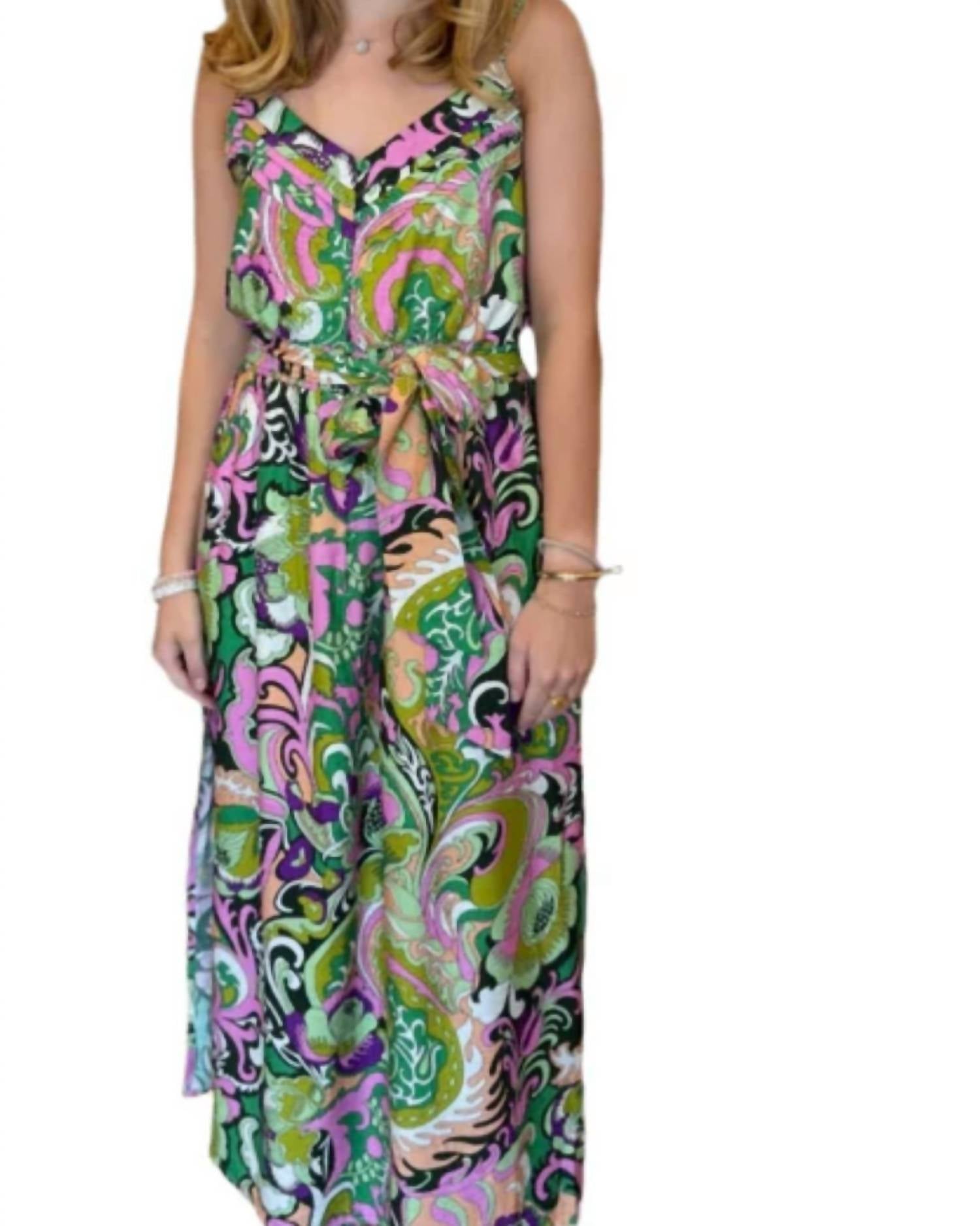 Joy Joy Spaghetti Strap Maxi Dress in jungle paisley - women's dress - detail view