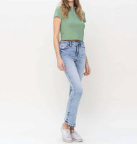 VERVET BY FLYING MONKEY High Rise Boot Cut Jeans in fashionably blue - women's jeans - detail view