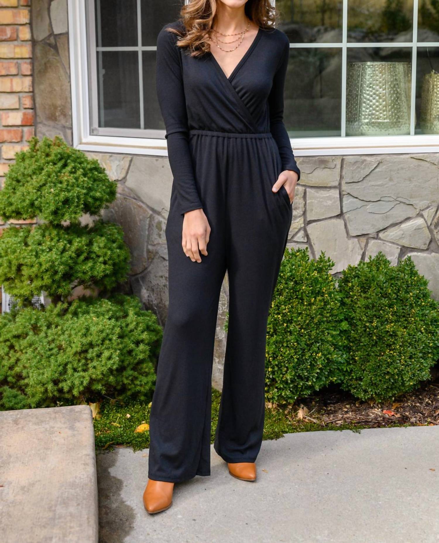 White Birch - Onward & Upward Faux Wrap Jumpsuit