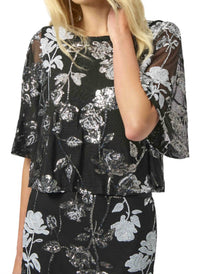 Joseph Ribkoff - Sori Sequin Embroidered Floral Print Boxy Top