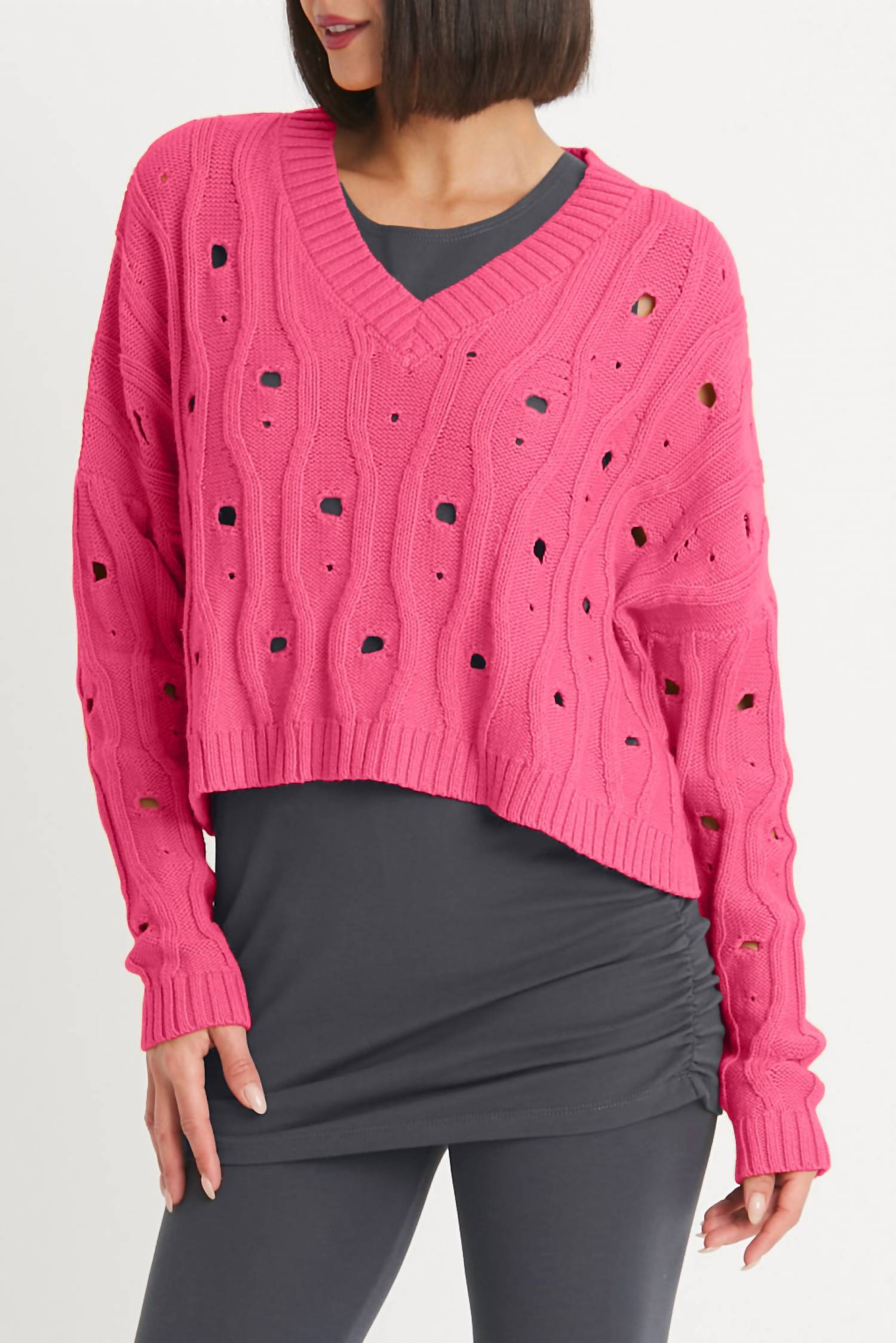 Planet By Lauren G. - Pima Cotton Moth Vneck Sweater