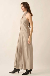 Promesa - Tonal Stripe Wide Leg Halter Jumpsuit