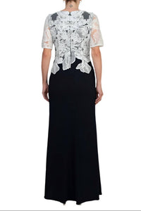 Adrianna Papell - V-neck Short Sleeve Embroidered Crepe Dress