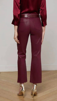 L'Agence Kendra Coated Cropped Flare Jean in dark port - women's jeans - detail view