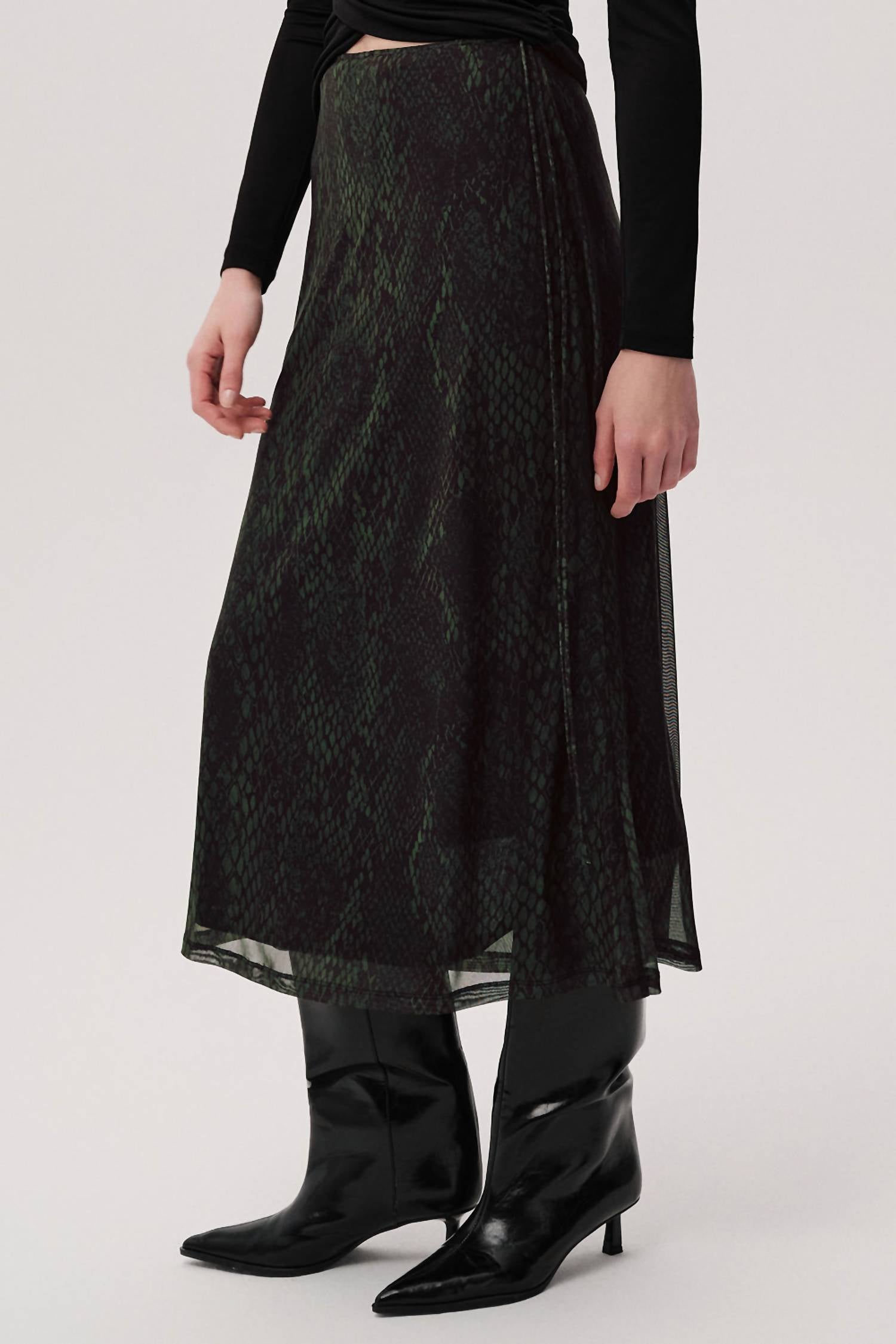 EXQUISE Linda K. Midi Skirt in green black - women's skirt - view 4