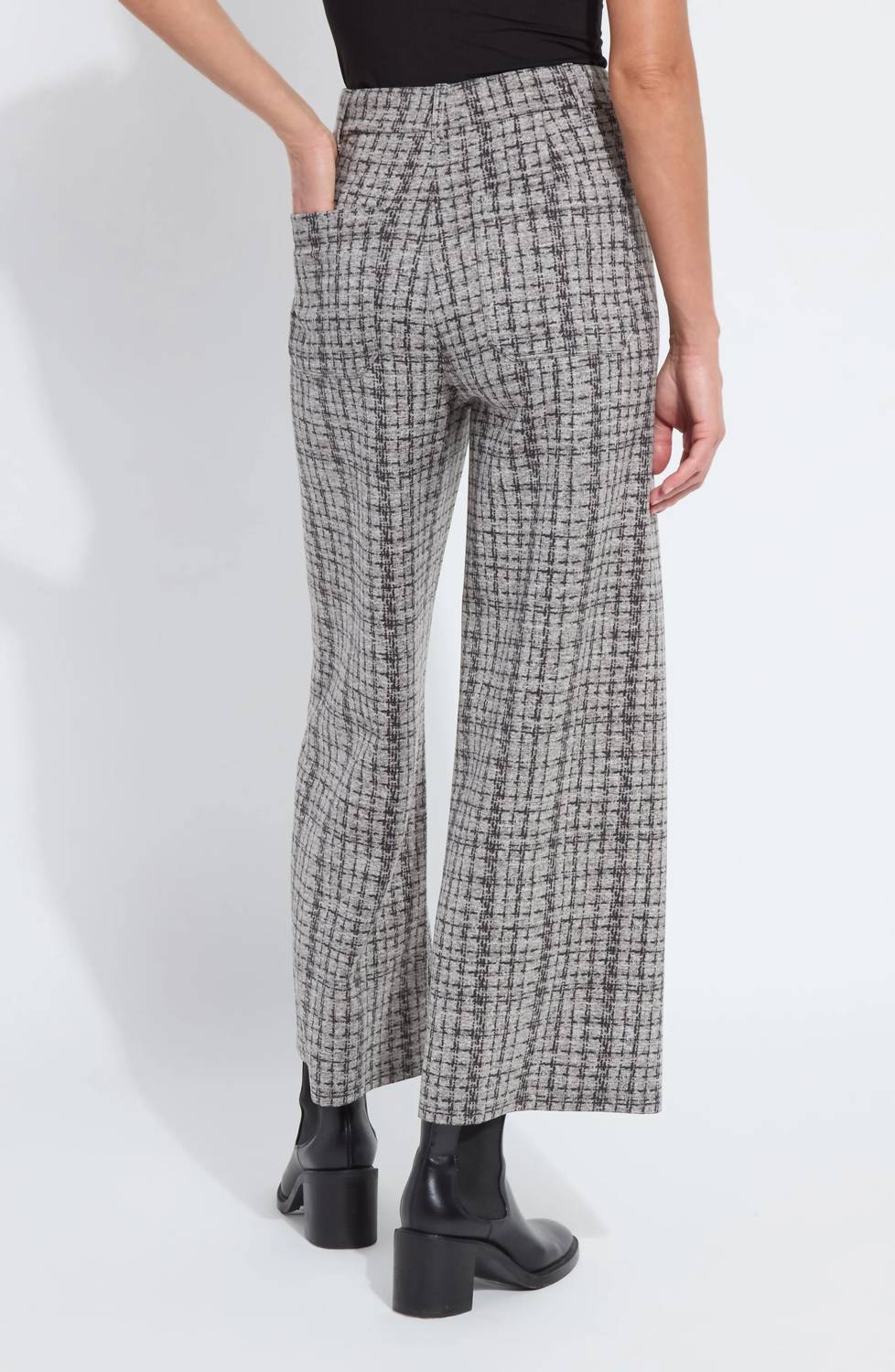 Lysse Erin High Waist Neoprene Pants in lush tweed texture - women's pants - detail view