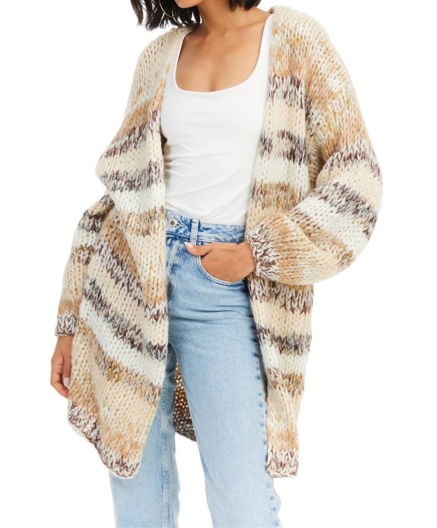 ALLISON NEW YORK Jodie Chunky Open Front Cardigan in multi ivory - women's cardigan - detail view