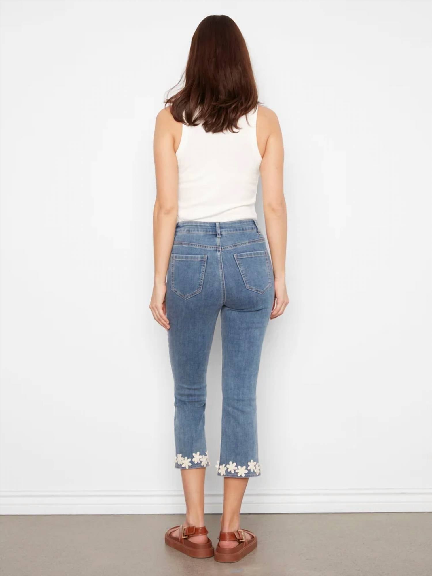 Charlie B - Cropped Flare Jeans With Floral Hem