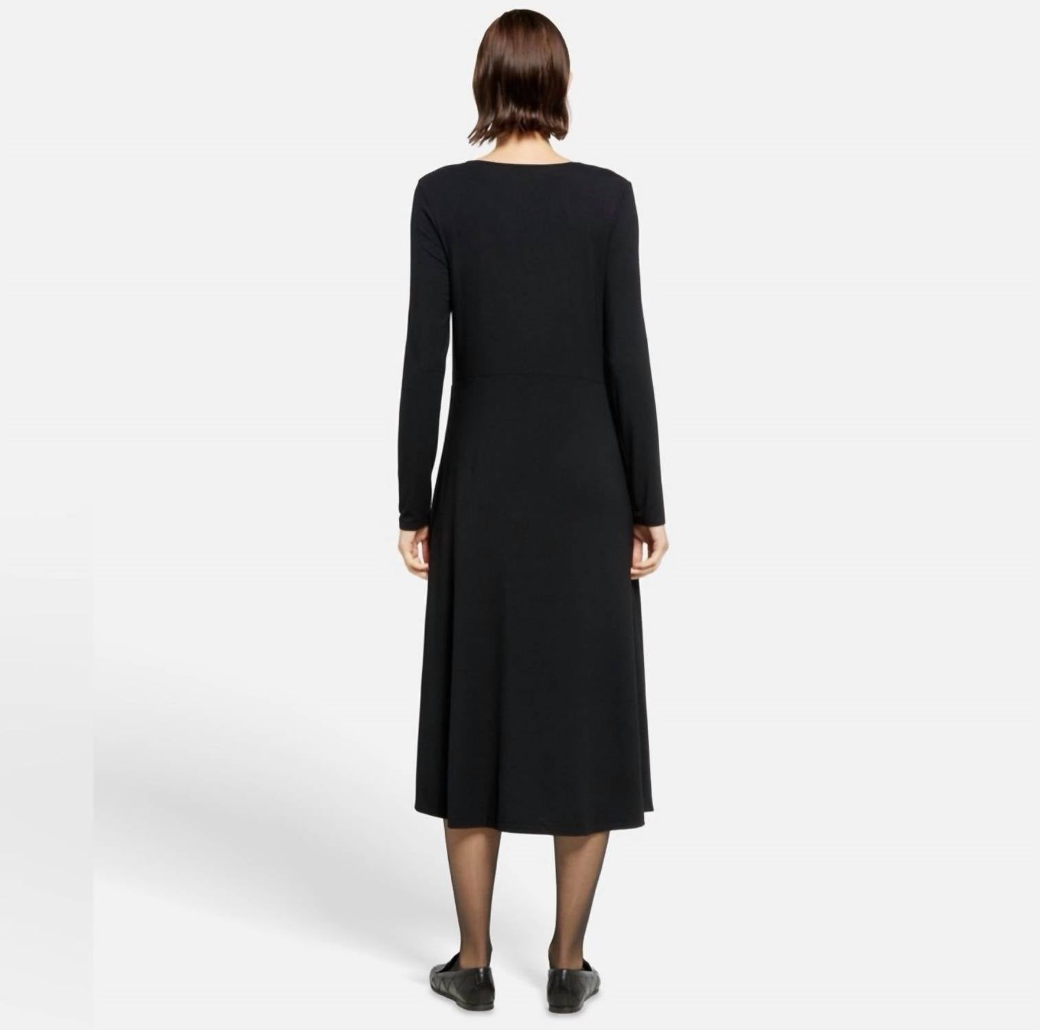 Vince Long Sleeve Scoopneck Midi Dress in black - women's dress - detail view
