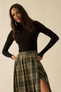 Promesa - Sheer Ribbed Knit Mock Neck Top